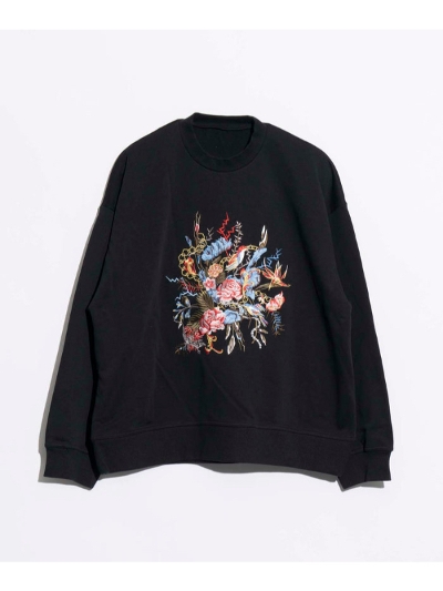 MAISON SPECIALi]XyV) 11232411304 Flower Embroidery Heavy-Weight Sweat Prime-Over Crew Neck Pullover