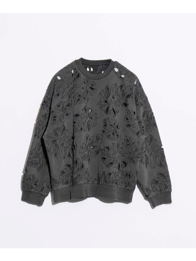 MAISON SPECIALi]XyV) 11232411310 Leaf Cutwork Embroidery Pigment Crew Neck Sweat Pullover