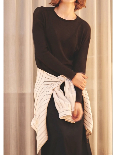 amiu.ciA~[V[) B03BGW-99 gauze waffle - crew neck L/S