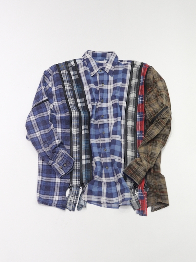 NEEDLESij[hYjPU347  Rebuids by  Needles Flannel Shirt  7 Cuts Zipped Wide Shirt