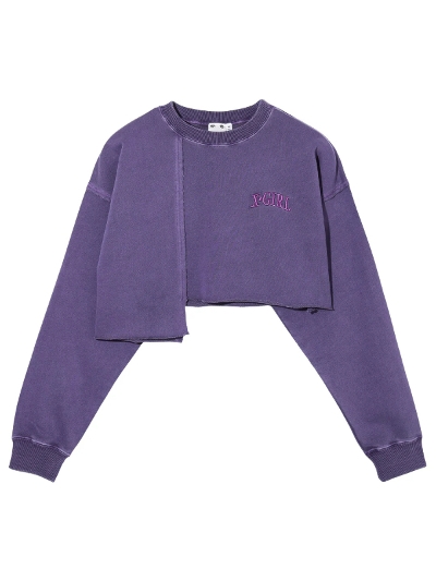 X-girl  (GbNXK[) 4582700233453 DISTRESSED COLLAR CROPPED CREW SWEAT TOP