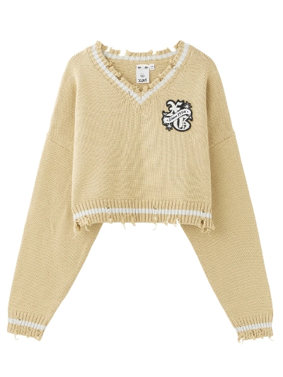 X-girliGbNXK[) 4582700299770 EMBLEM V-NECK KNIT TOP[FINAL SALE]