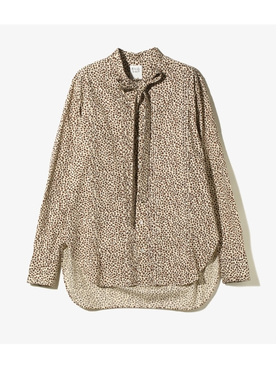 RHODOLIRIONihI) QT1015 Ribbon Tie Blouse - SolidLeopard