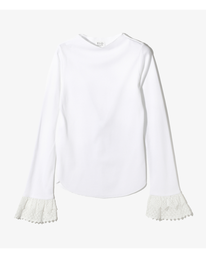 RHODOLIRIONihI) RV1096 Ribbed Lace Cuff Pullover Tee