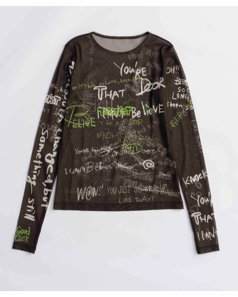MAISON SPECIAL( ] XyV) 21252415311 Hand Writing Mesh Tops