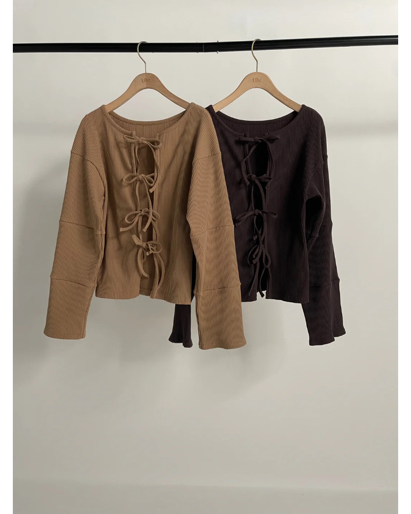 UhriE[Aj25AWUhr-CS487 Front Ribbon Cardigan