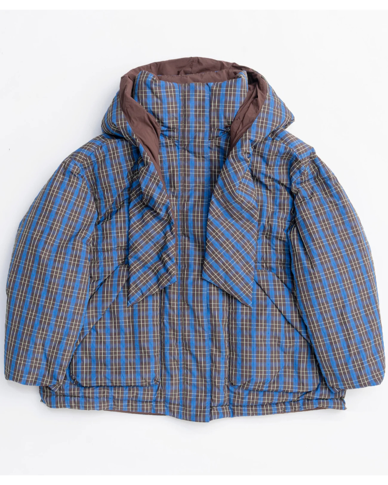 MAISON SPECIAL( ] XyV) 21252216001 Plaid Hoodie Scarf Middle Down Coat