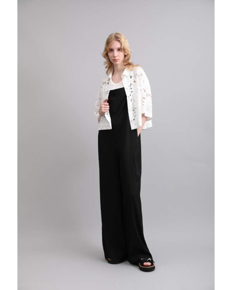 SACRA�i�T�N���j126113071 LEAF RASCHEL LACE CROPPED SHIRT