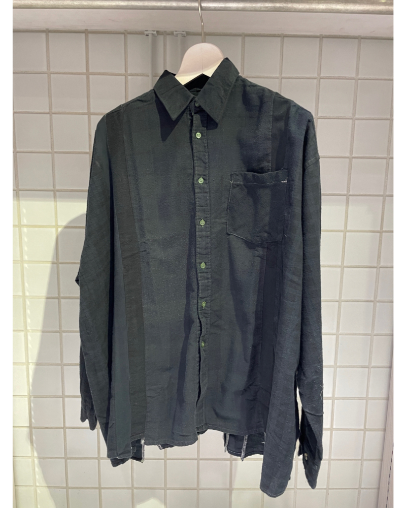 ニードルズ　蝶刺繍 ブラックボタンアップシャツ NEEDLES ニードルズ 24AW 蝶ロゴ ツイル ワークシャツ 定価29 700円 S
