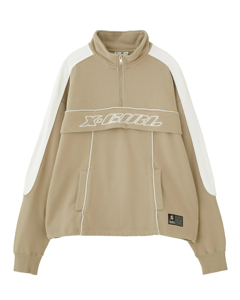 X-girl�i�G�b�N�X�K�[���j105261012001 FACE LABEL HALF ZIP SWEAT TOP