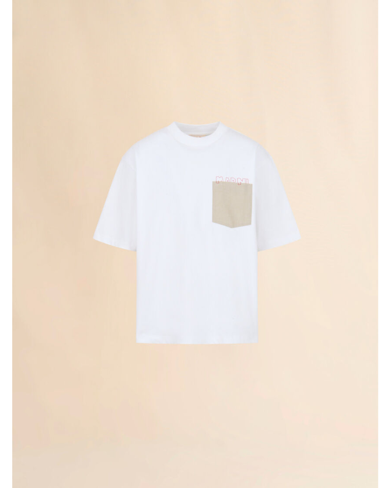 MARNI (�}���j) HUMU0352QSUTC40600W01 White cotton T-shirt with contrast pocket