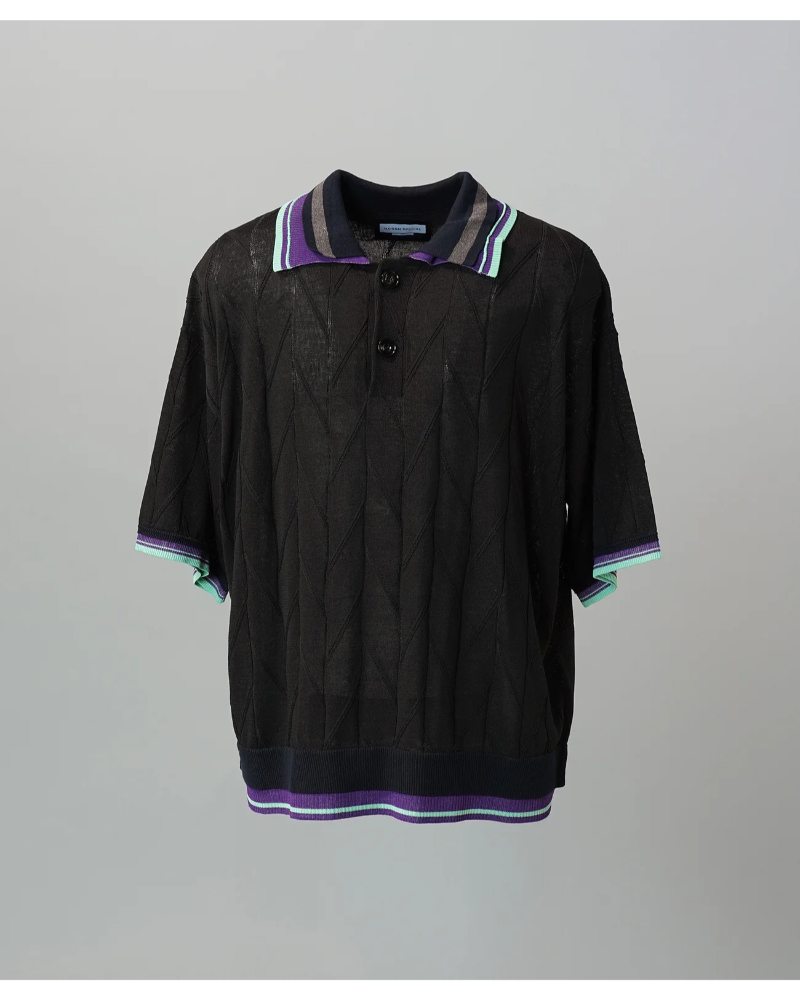  MAISON SPECIAL�i���]���X�y�V�����j11261361314 Layered Collar Line Geometric Prime-Over Short Sleeve Knit Polo Shirt