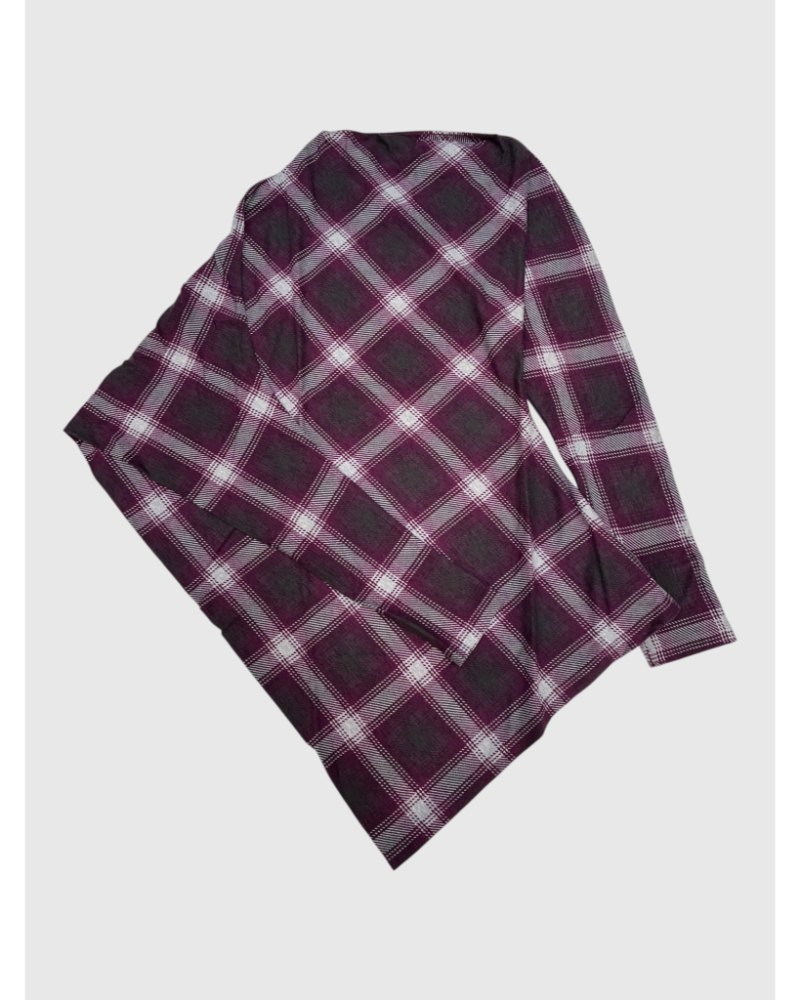 PHEENY�i�t�B�[�j�[)PA26-CS18 Ombre Check Asymmetry Draped L/S Top