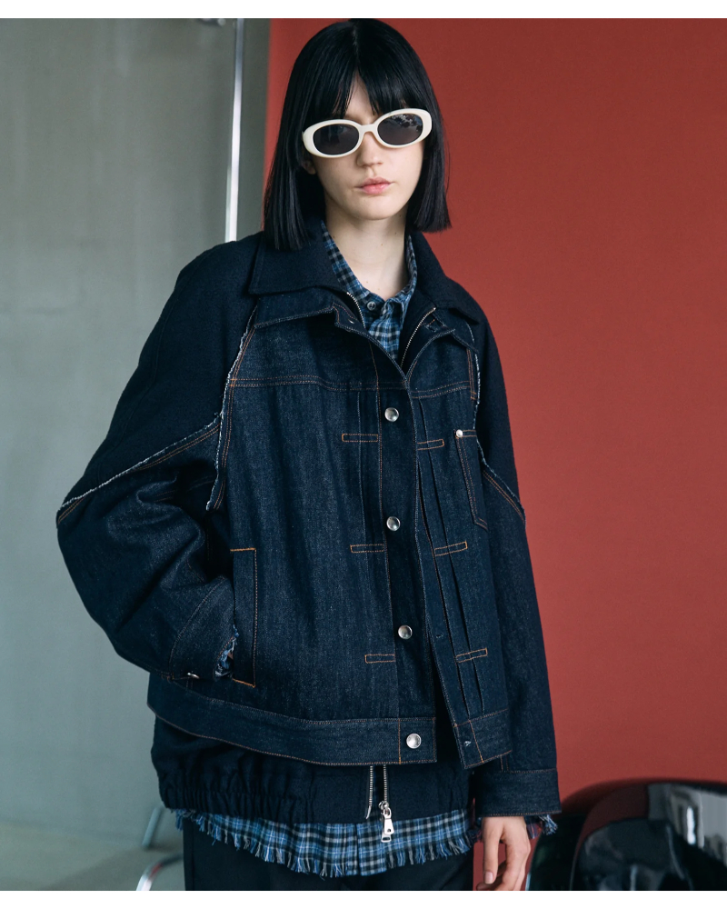 MAISON SPECIAL�i���]���X�y�V�����j11261211605 Different Materials Layering Prime-Over Trucker Jacket